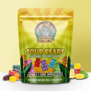 Golden Monkey Extracts Sour Bears Gummy 240MG THC 100MG CBD